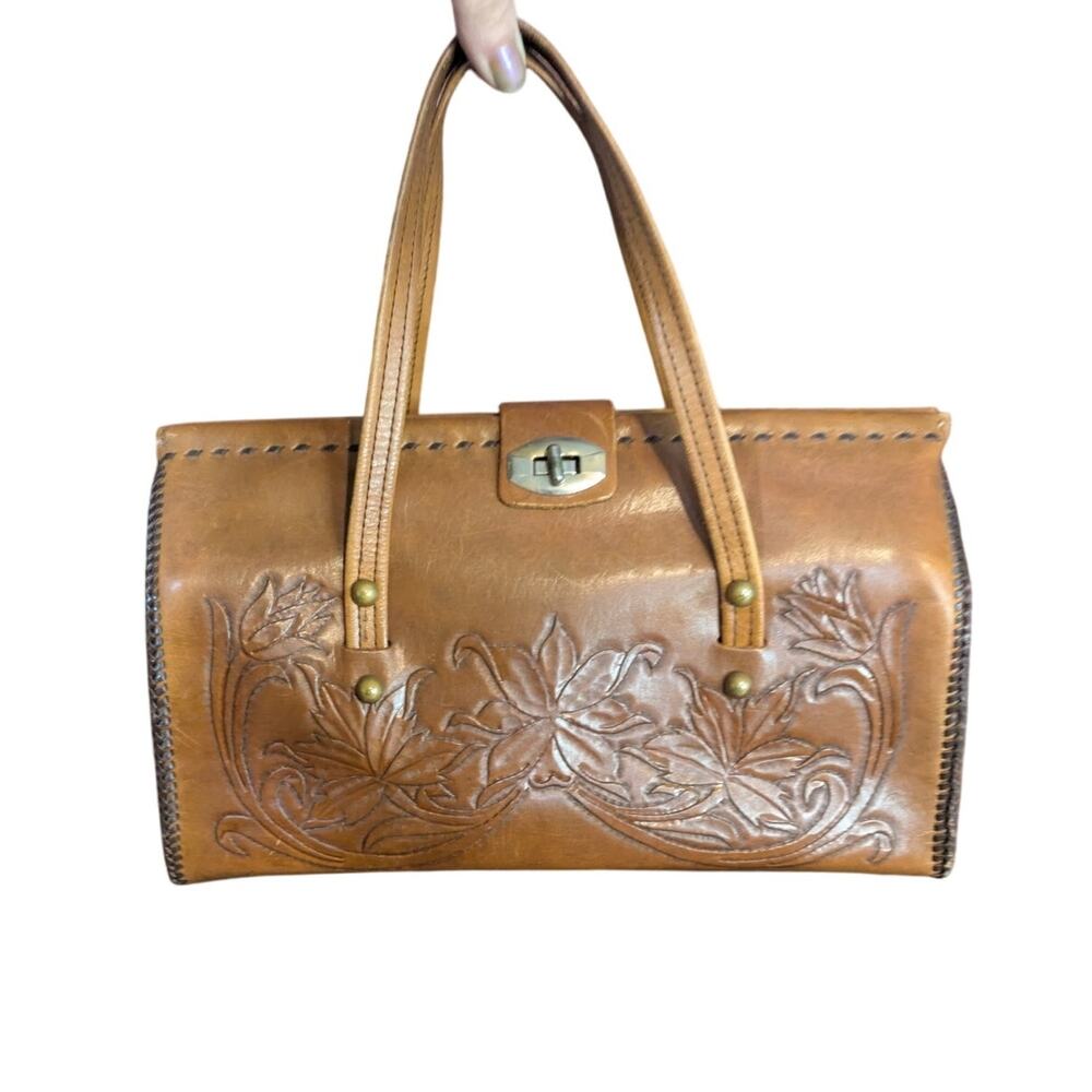 Vintage 70's Embossed Leather Satchel Purse